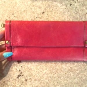 HOBO pink leather trifold wallet
